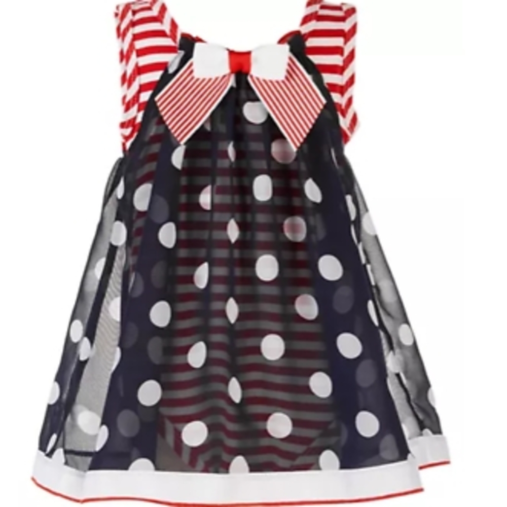 Bonnie Baby Red and Navy Polka Dot Dress with Bow NWT